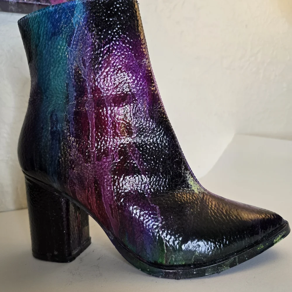 HANDCRAFTED Upcycled Leather Boot Vase Artwork HANDPAINTED Tabletop Art Decoe